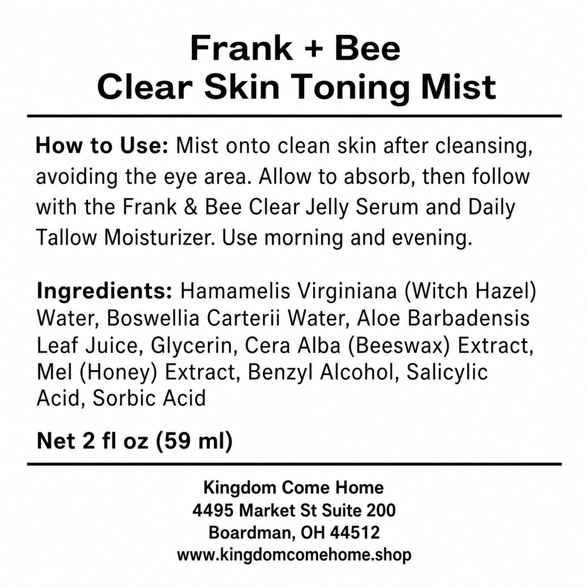 Frank + Bee Clear Toning Mist