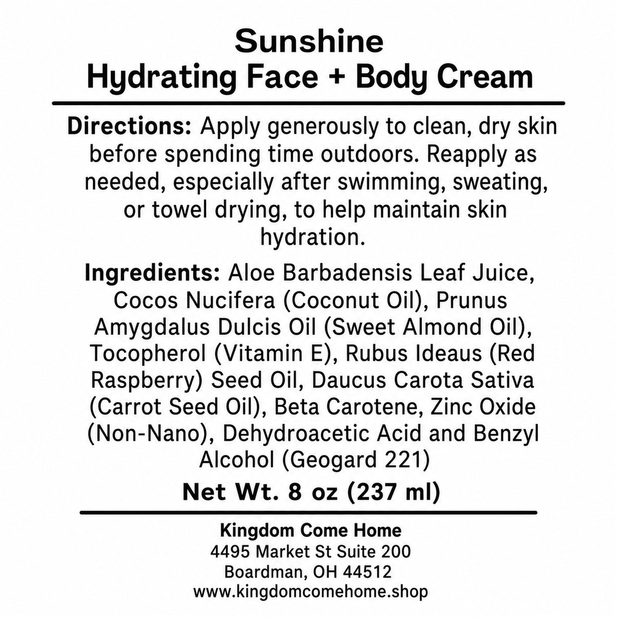 Sunshine - Hydrating Face + Body Cream