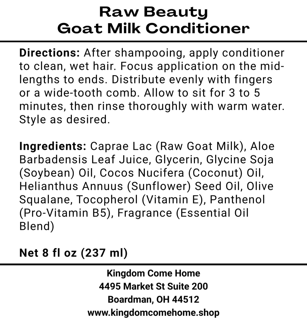 Raw Beauty Goat Milk Shampoo & Conditioner