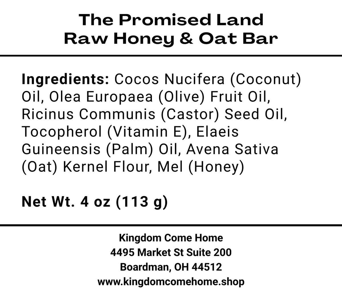 The Promised Land - Raw Honey & Oat Bar