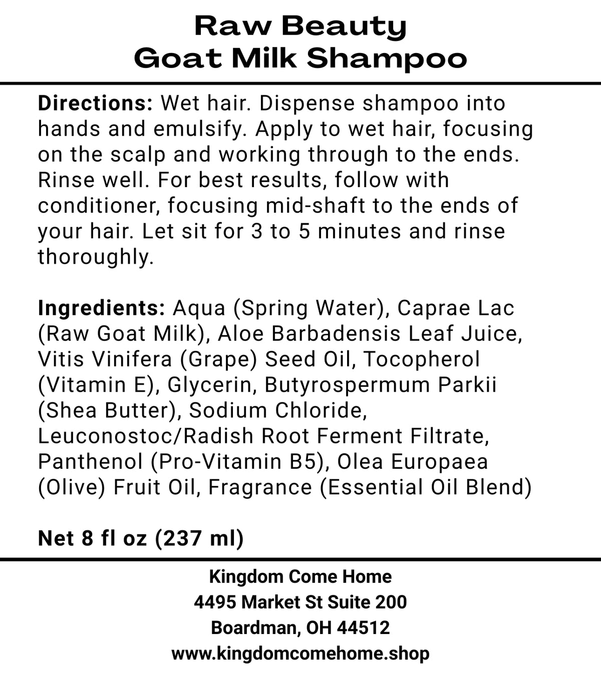 Raw Beauty Goat Milk Shampoo & Conditioner