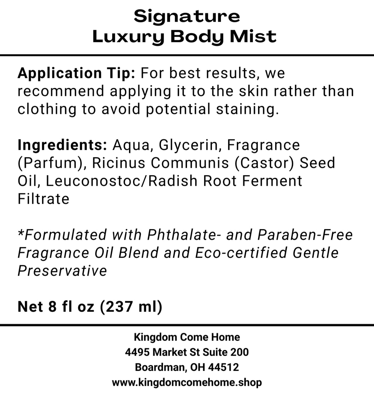 Signature Luxury Body Mist