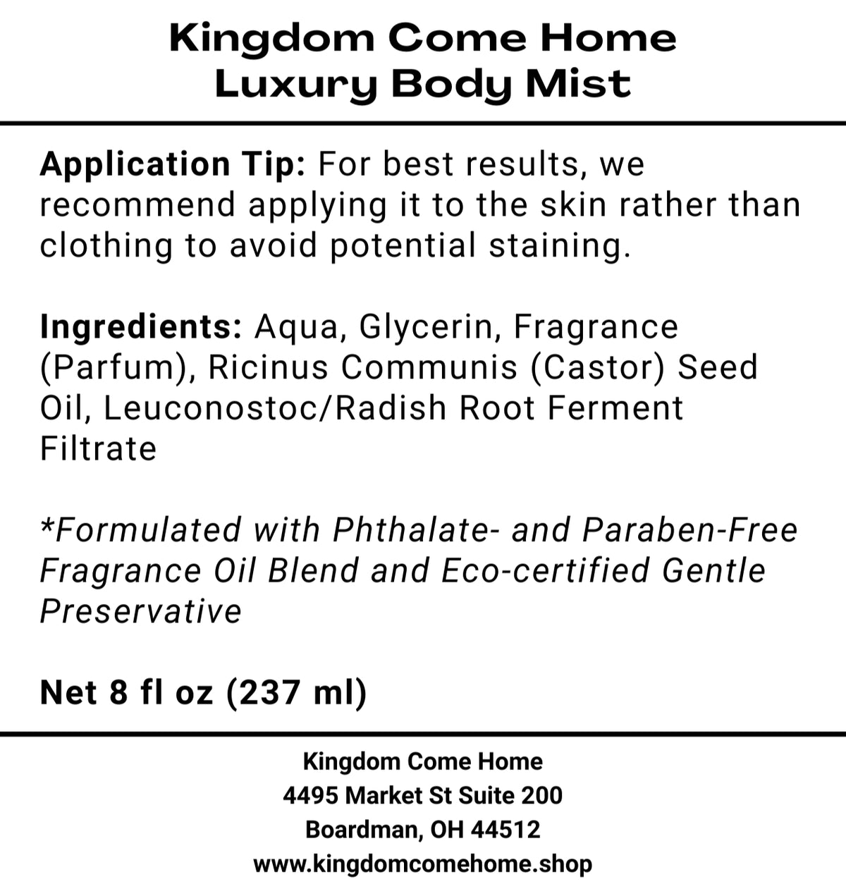 Oceans Luxury Body Mist