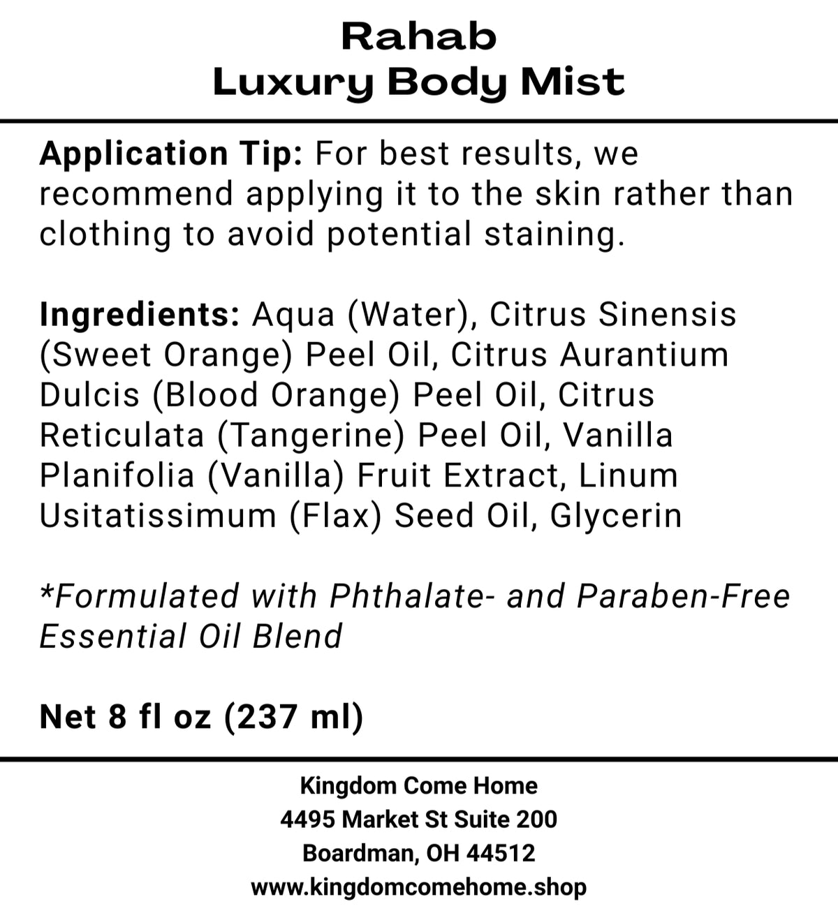 Rahab Luxury Body Mist