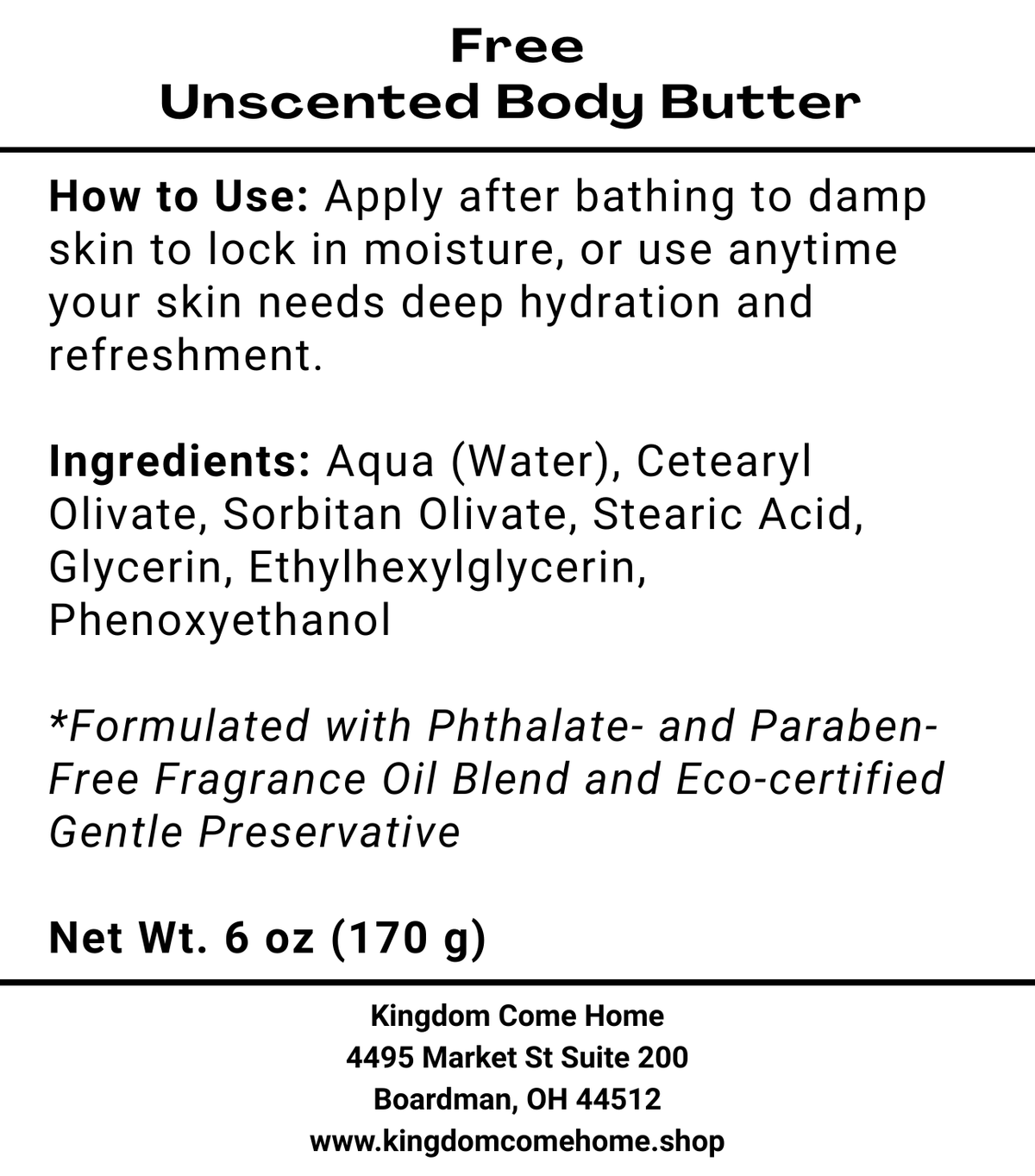 Free - Unscented Body Butter