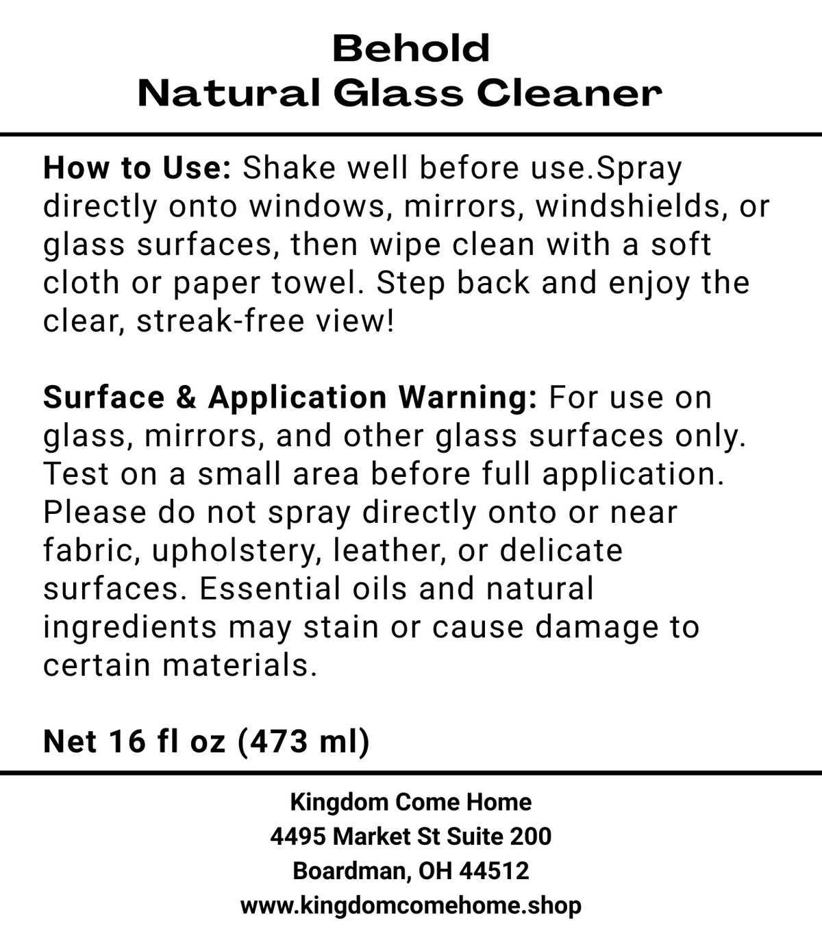 Behold - Natural Glass Cleaner