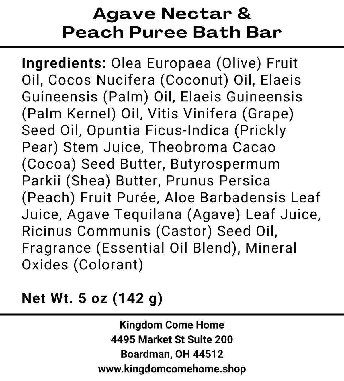 Agave Nectar & Peach Puree Bath Bar