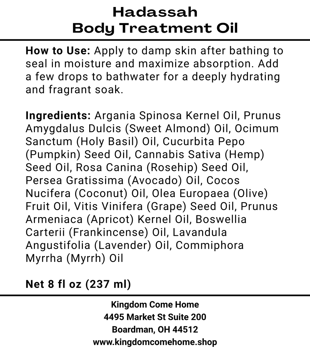 Hadassah Body Treatment Oil