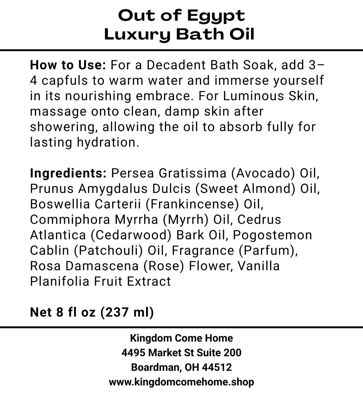 Out of Egypt - Luxury Bath Oil