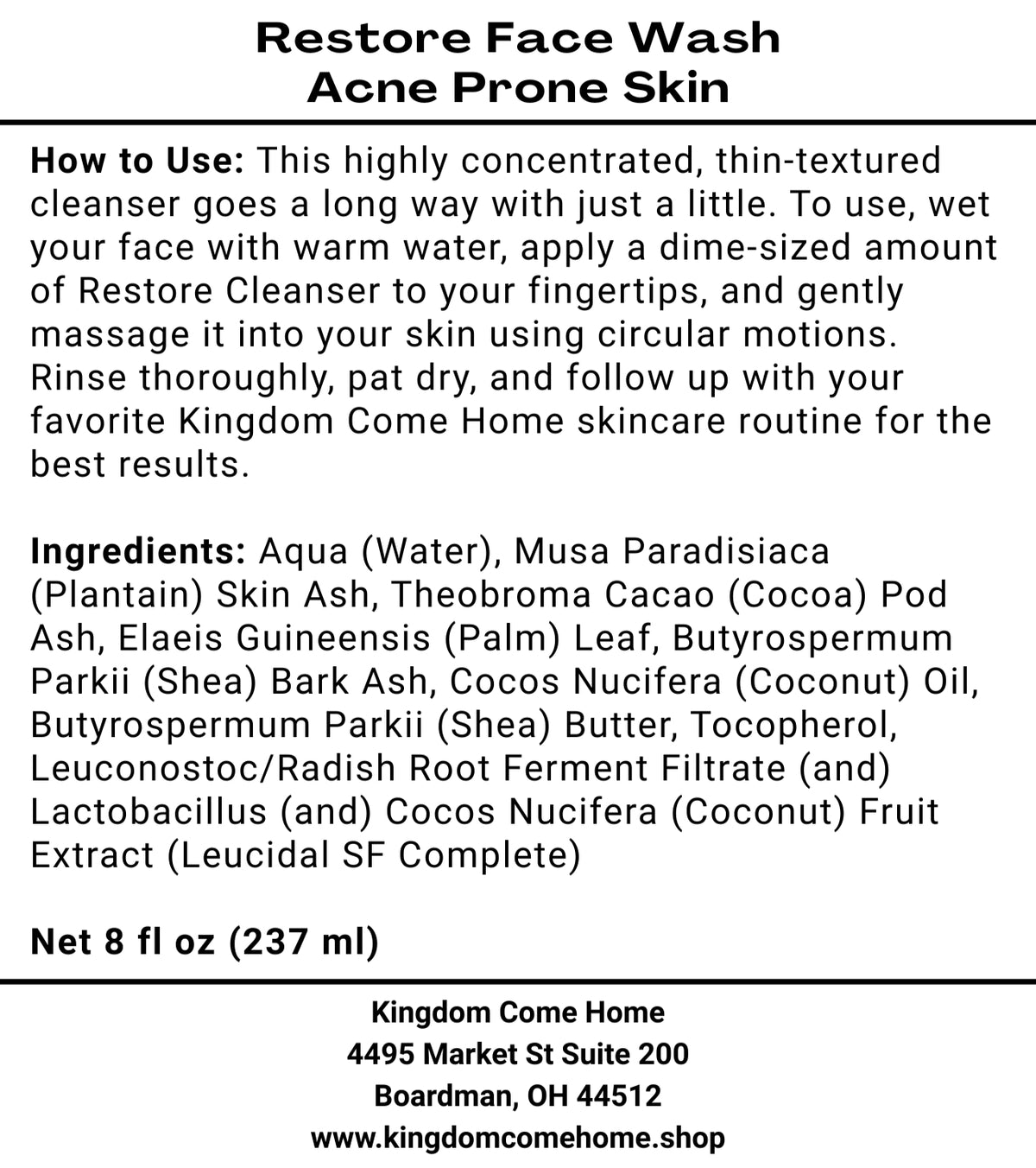 Restore Face Wash - Acne Prone Skin