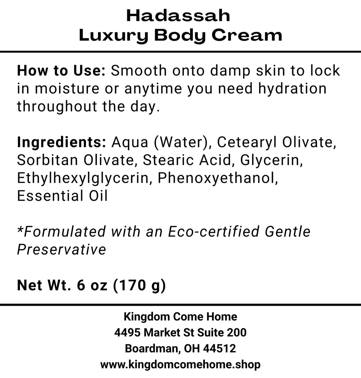Hadassah Luxury Body Cream