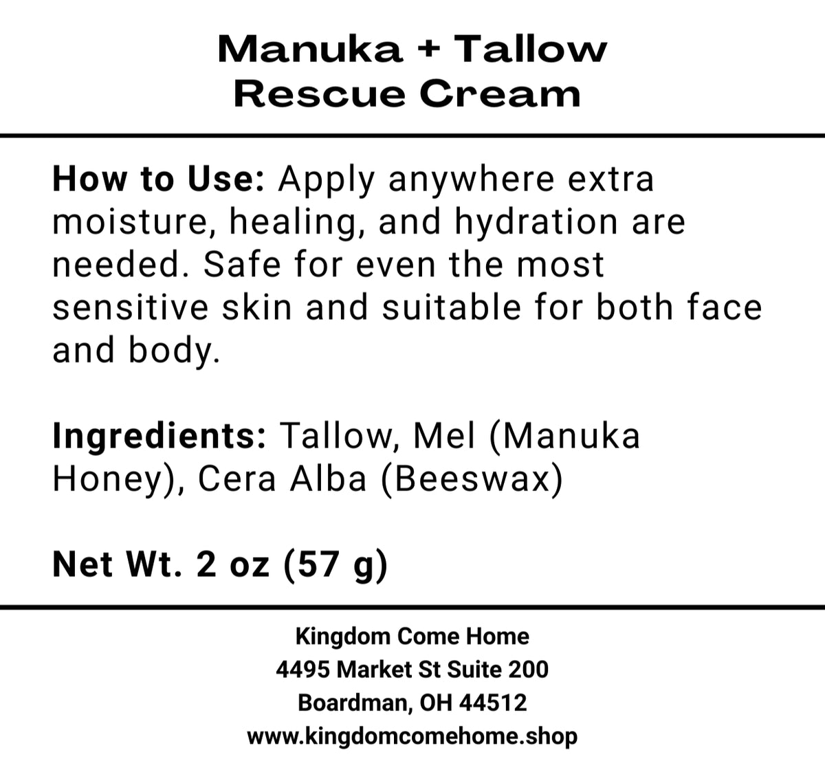 Manuka +Tallow Rescue Cream
