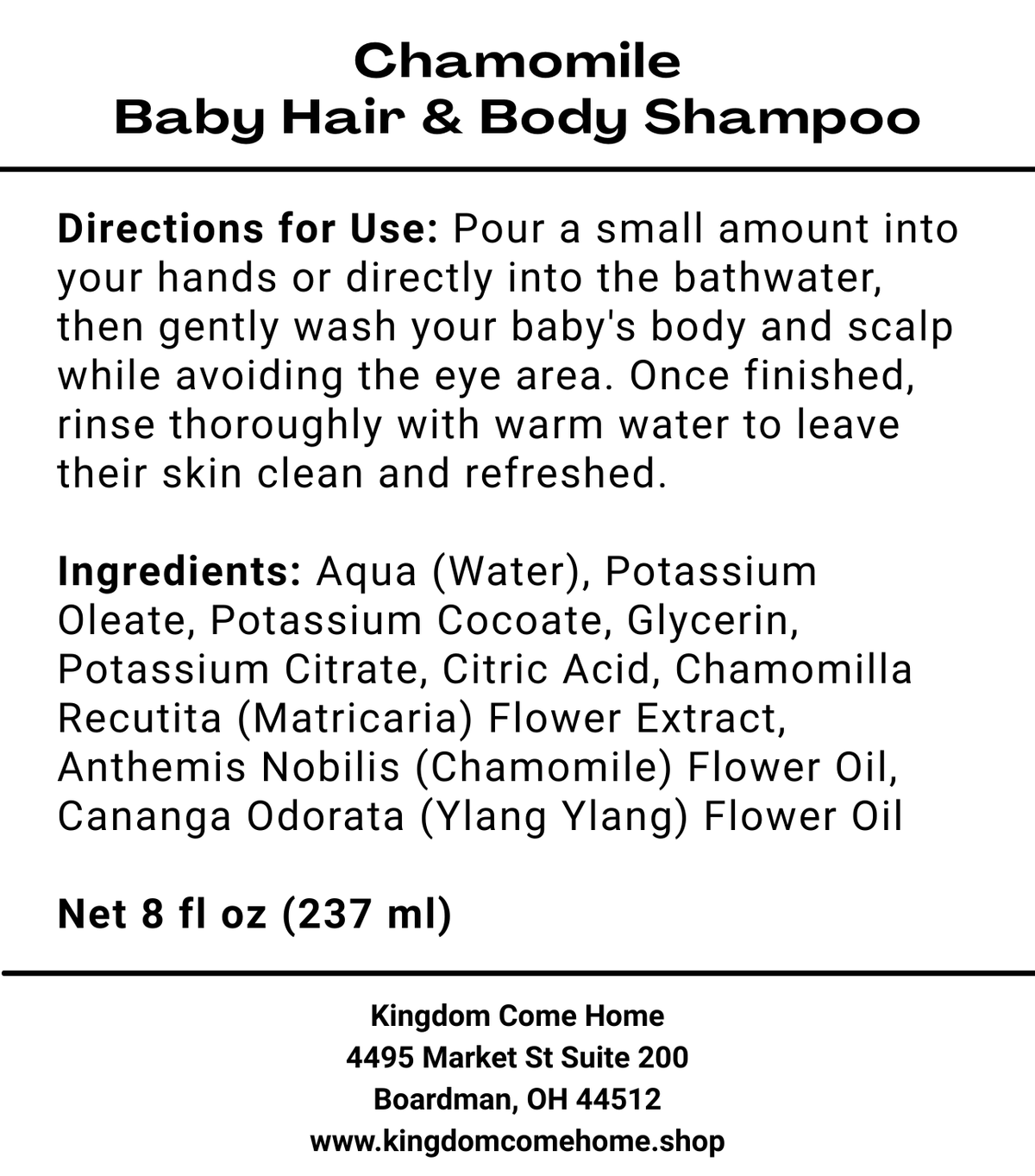 Chamomile Baby Hair & Body Shampoo