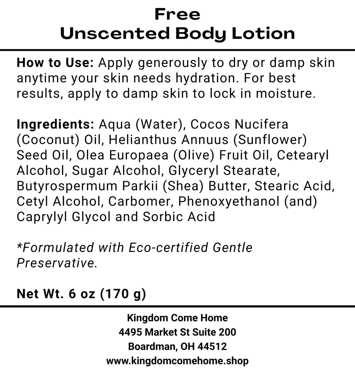 Free - Unscented Body Lotion