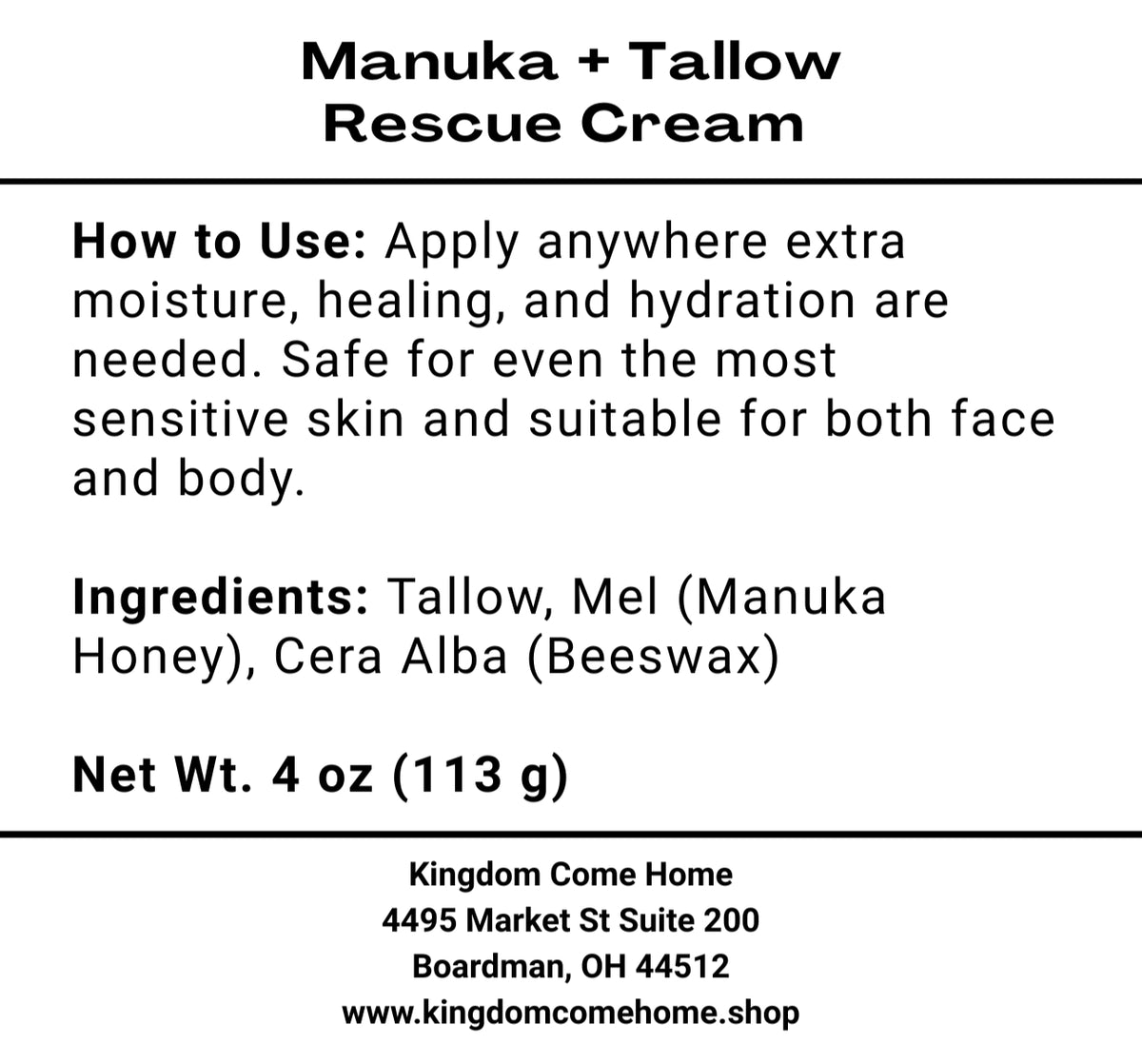 Manuka +Tallow Rescue Cream