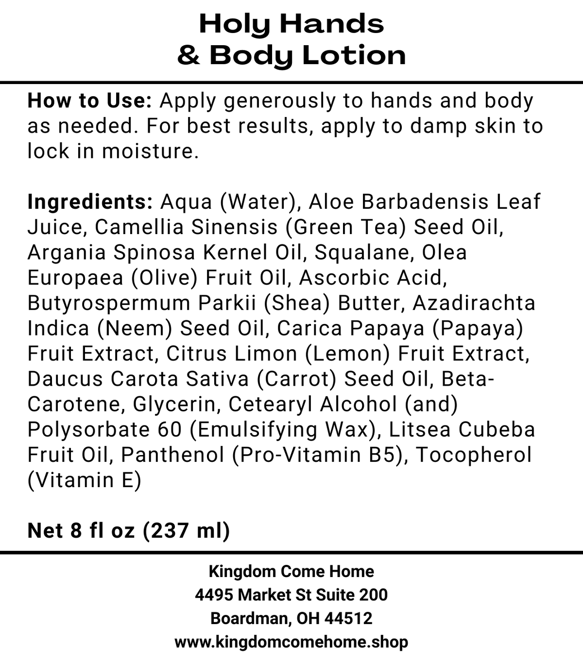 Holy Hands & Body Lotion