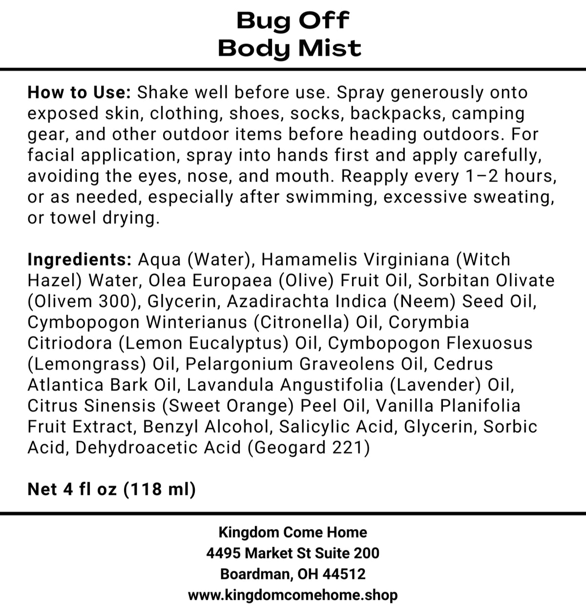 Bug Off Body Mist